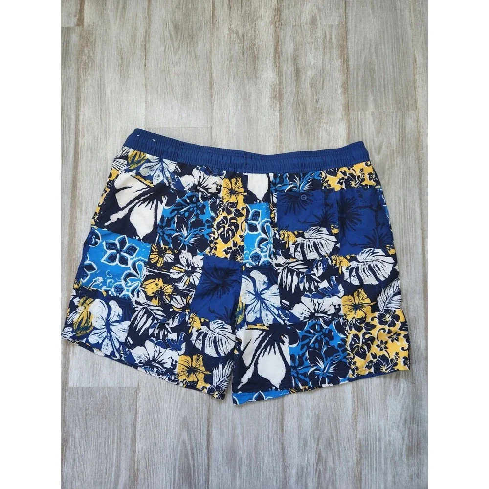 Corona Hawaiian Swim Trunks Blue Yellow Floral Patchwork Mens 2XL Board Shorts - Picture 7 of 8